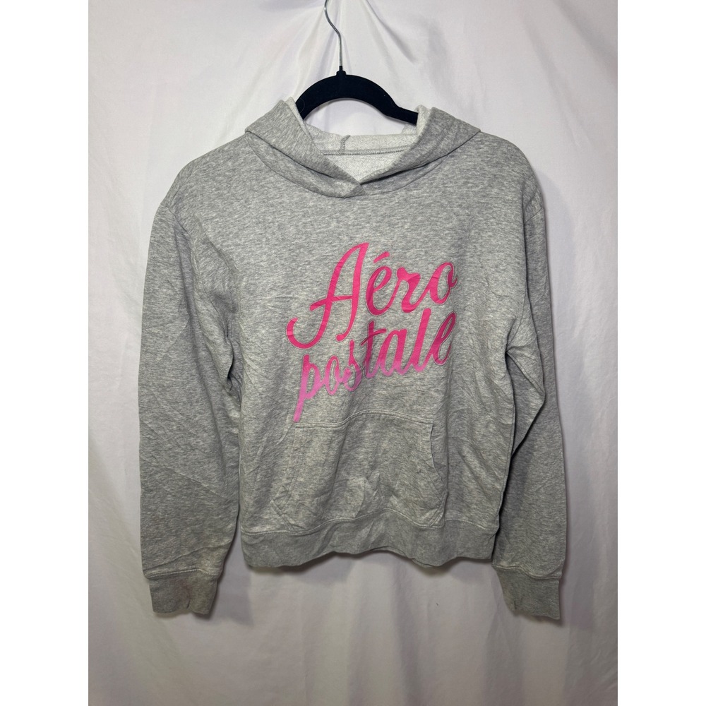 Aeropostale Hoodie Womens M Gray Pink Script Soft Girl Coquette Tumblr Cozy